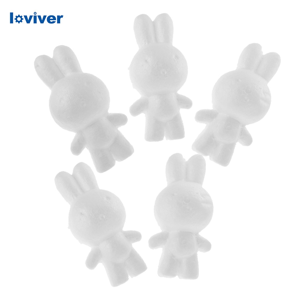 Set 5 Mô Hình Thỏ Bằng Polystyrene Styrofoam 14cm Trang Trí Thủ Công DIY