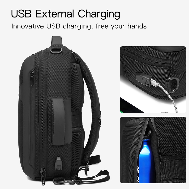 Balo OZUKO chống nước chống trộm có cổng sạc USB thời trang cho nam