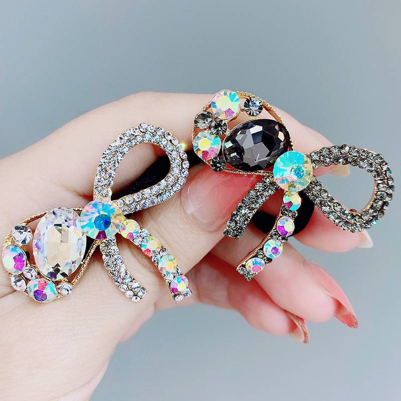 Dây buộc tóc co giãn hình nơ bướm đính đá pha lê thời trang Hàn Quốc cho nữ