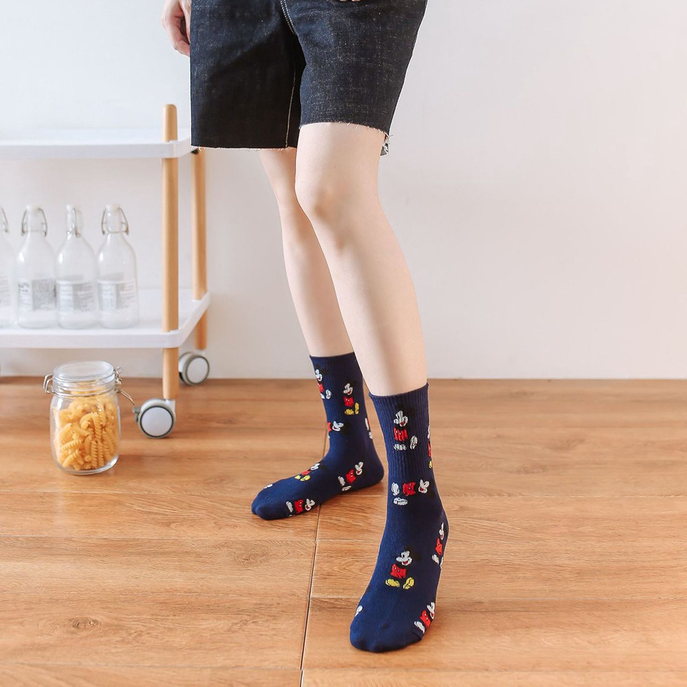 Vớ cotton cổ cao hình chuột Mickey nhiều màu dễ thương