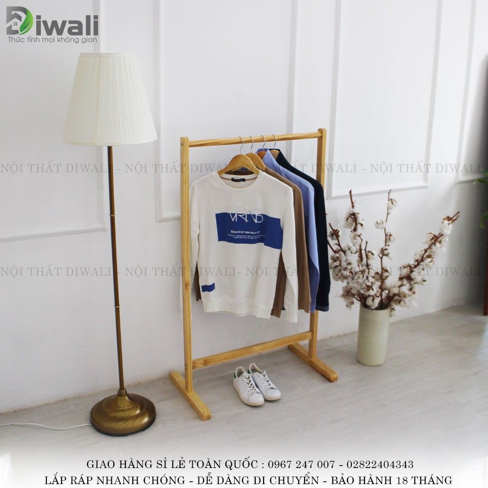 DIWALI - Combo 1 Kệ đơn treo quần áo + 1 kệ tab đầu gường đa năng -  Kệ treo quần áo bằng gỗ HCM