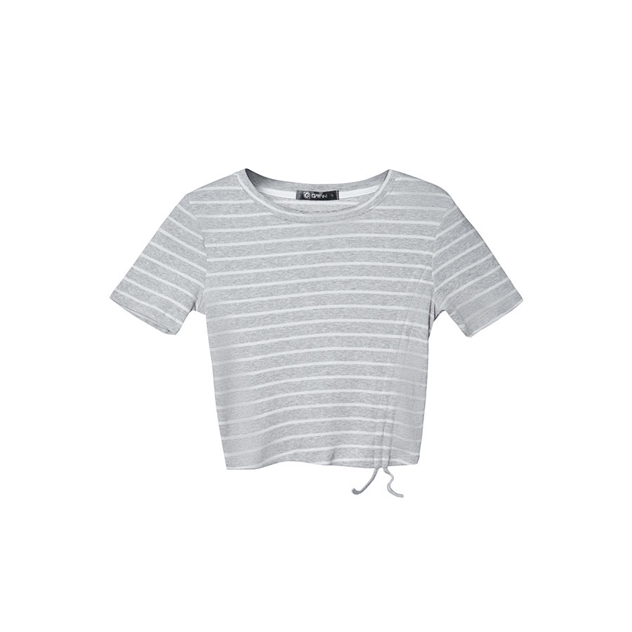 Áo thun nữ croptop cổ tròn, ngắn tay, thắt nơ_Gavani_STRIPE COLOUR 3