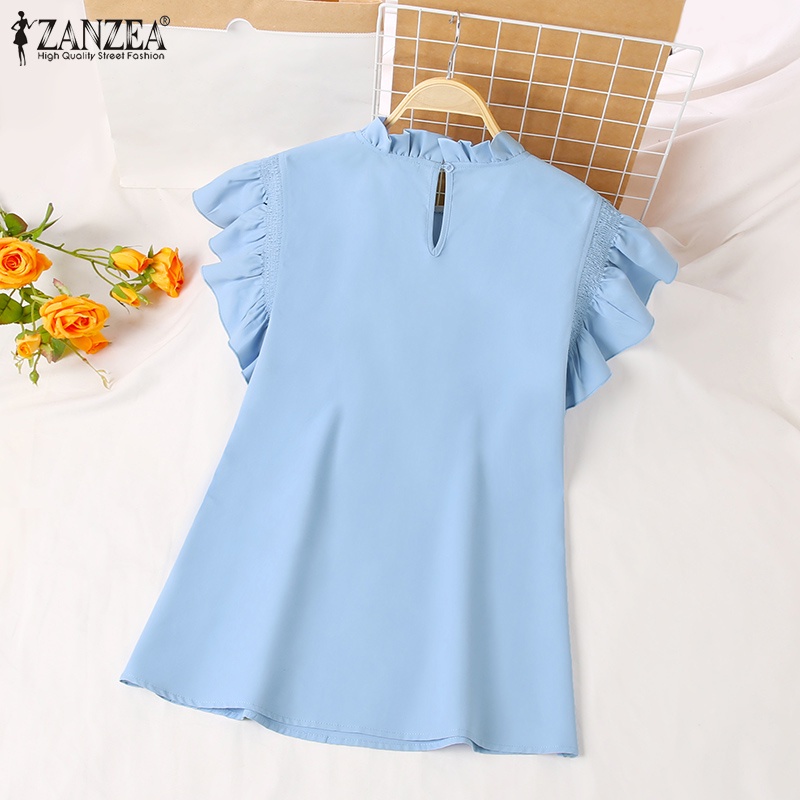 ZANZEA Áo Kiểu Cổ Tròn Tay Loe Cài Nút Sau Lưng Thời Trang Phong Cách Hàn Quốc Cho Nữ