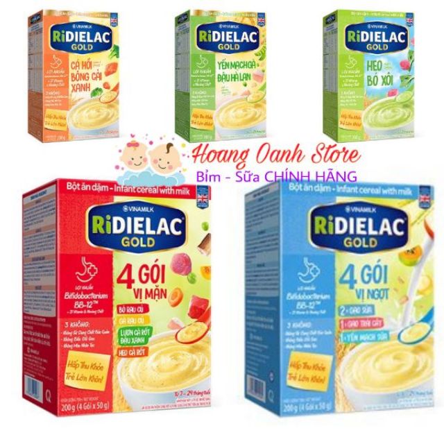 Bột ăn dặm RiDIELAC Vinamilk đủ vị (hộp giấy 200g - hộp thiếc 350g)/ Bột ăn dặm/ Ridielac Gold