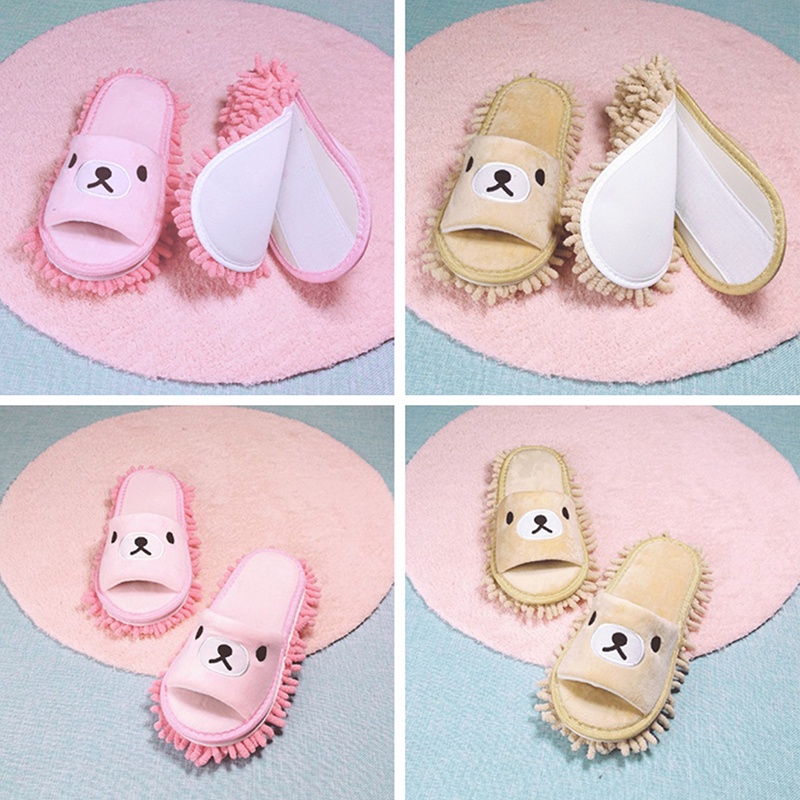 Dép Bông Lau Nhà Sợi Micro Hình Gấu Hoạt Hình Có Thể Tháo Rời