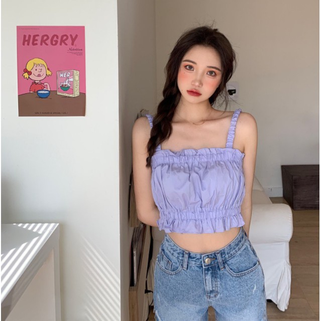 Áo croptop 2 dây chun ngực chất đũi cực xinh / áo hai dây croptop siêu xinh | BigBuy360 - bigbuy360.vn