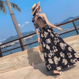 ĐẦM MAXI HOA HỞ LƯNG