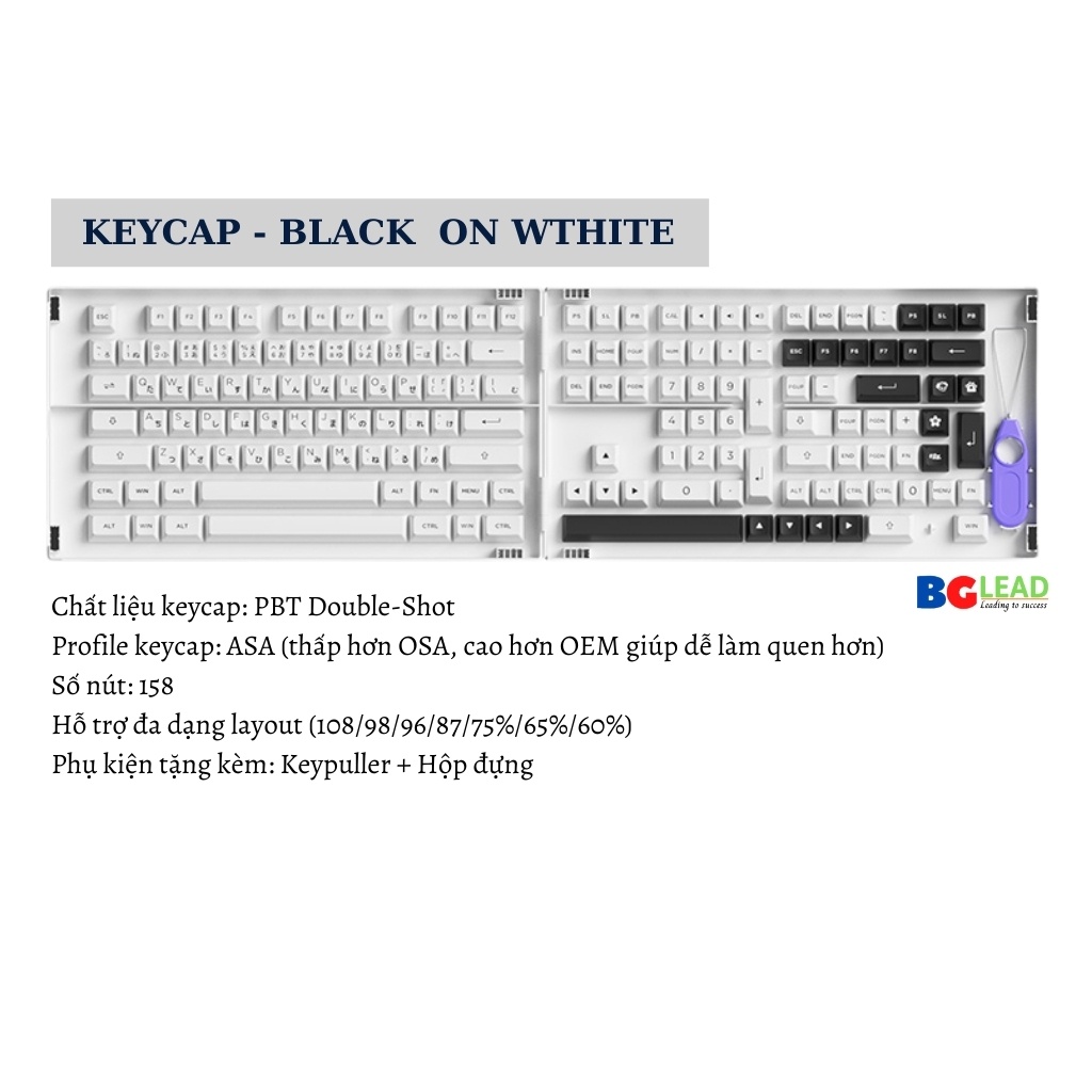 [Chính hãng] Keycap bàn phím cơ AKKO - White on Black| Black on White BoW (PBT Double-Shot|ASA profile|158 nút)