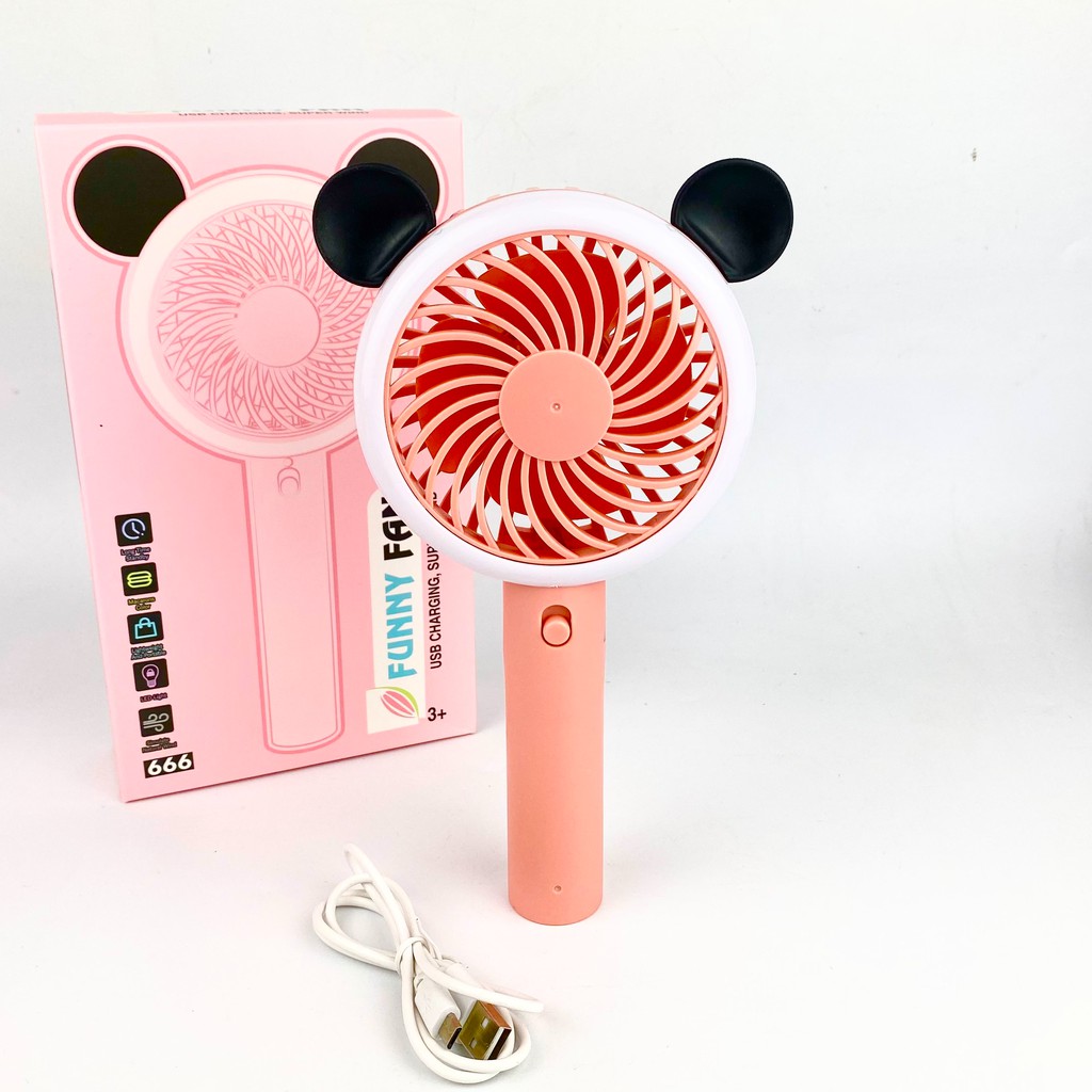 Quạt Mini Cầm Tay Sạc Pin Tích Điện Có Đèn Hình Gấu Trúc Nhiều Màu Gió Cực Mát Funny F666 | BigBuy360 - bigbuy360.vn