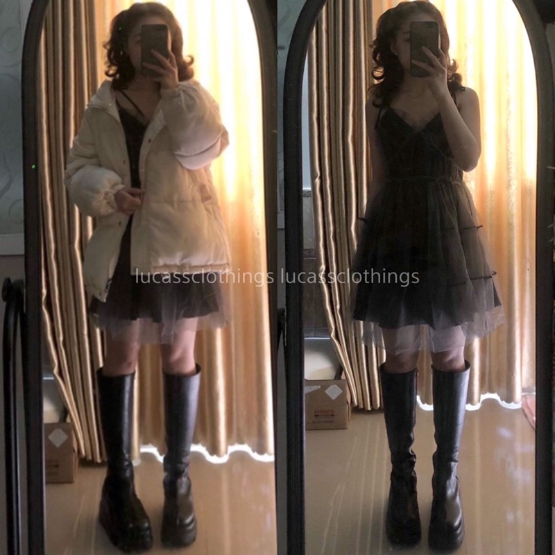 Đầm/Váy 2 dây đen phối ren phong cách hàn quốc (Váy về lại sau tết ÂL) | BigBuy360 - bigbuy360.vn