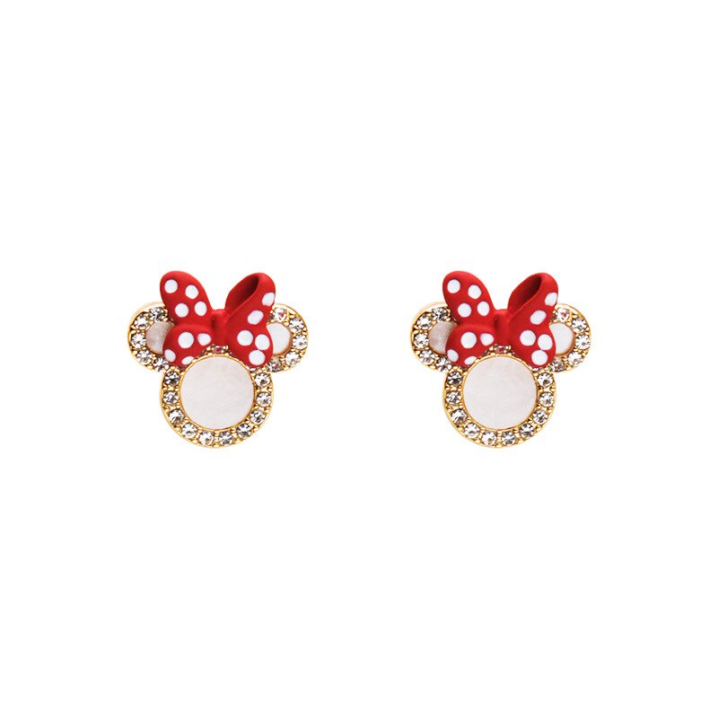 DISNEY Bông Tai Hình Chuột Mickey/ Minnie Màu Đỏ Xinh Xắn Thời Trang Cho Nữ