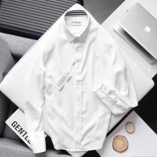 Áo sơ mi tay dài Cổ Khuy LACOSTE LOGO THÊU VẢI COTTON LỤA 6 MÀU siêu sang hàng xuất xịn | BigBuy360 - bigbuy360.vn