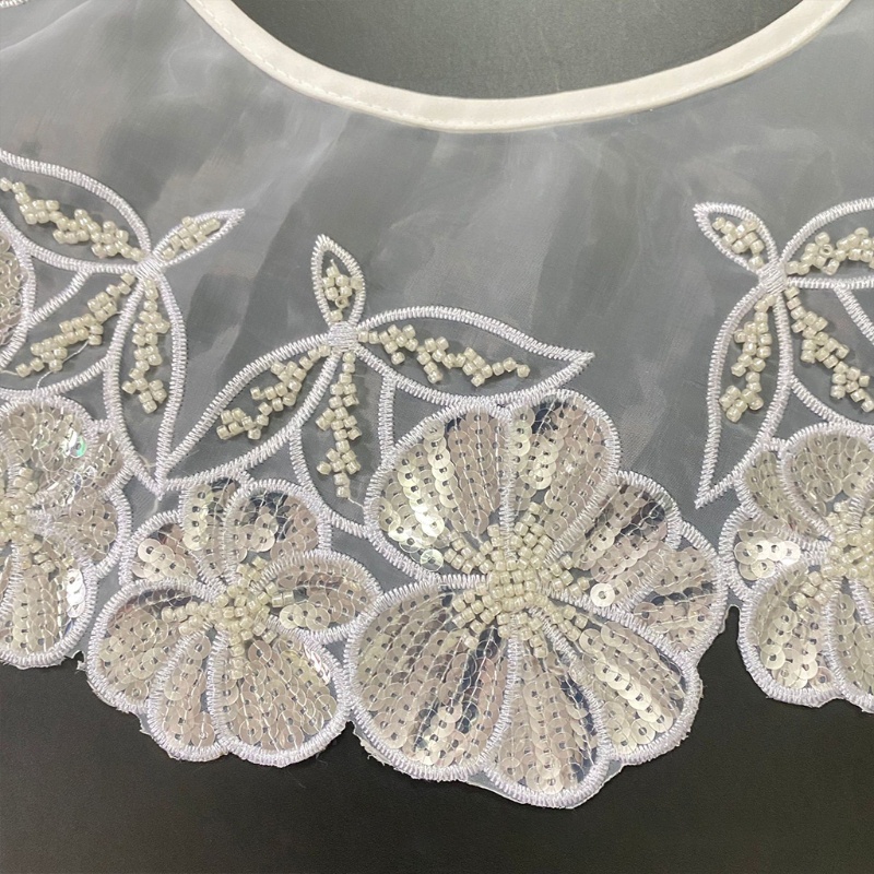 Vòng Cổ Dây Buộc Khăn Choàng Cổ Vải Organza Đính Hạt Kim Sa Hình Hoa Dành Cho Nữ