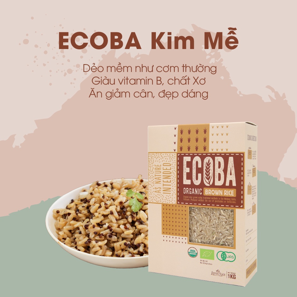 Gạo Lức Hữu Cơ ECOBA 1kg - Tốt sức khỏe - Ngon dễ nấu - Chuẩn quốc tế