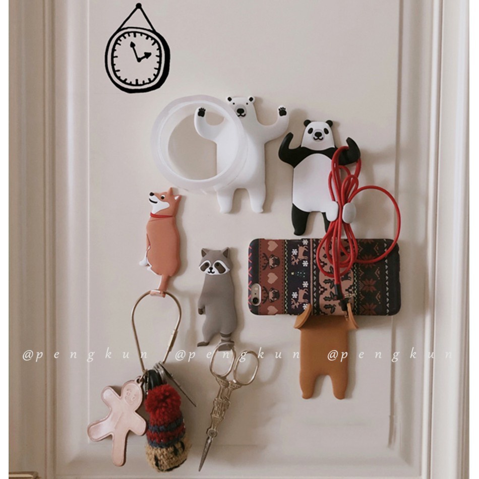 Móc Treo Đồ Dán Tường Mềm Mại Không Để Lại Dấu Hình Động Vật Hoạt Hình Dễ Thương