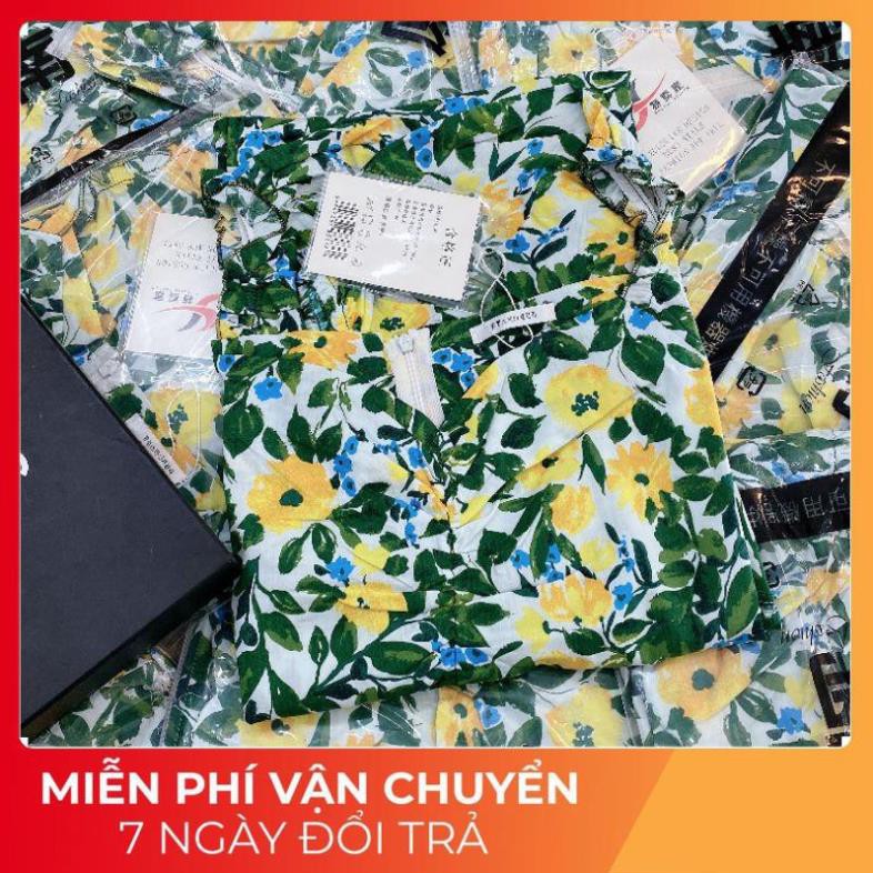 [ 𝐅𝐑𝐄𝐄 𝐒𝐇𝐈𝐏 ] VÁY HOA LÁ XANH VÀNG TO CỔ V RÚM