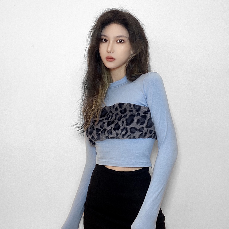 Kliou Áo Thun Tay Dài Cổ Tròn In Họa Tiết Da Báo Thời Trang Xuân Thu Dành Cho Nữ