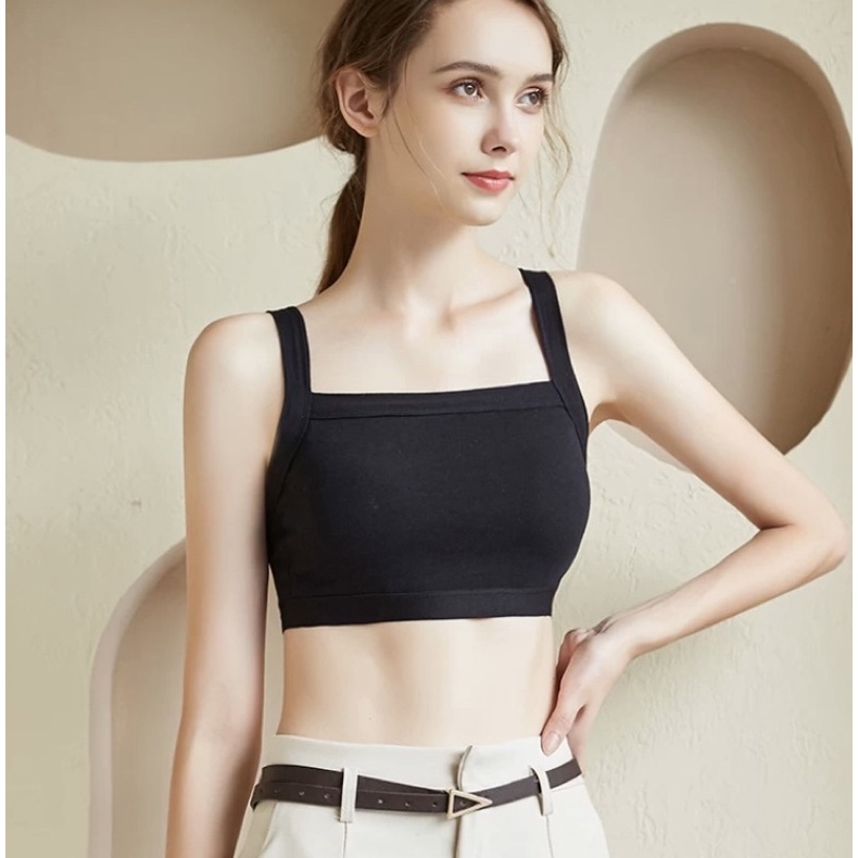 Áo 2 dây nữ bản to có mút ngực, áo bra 2 dây dáng croptop chất cotton mềm mịn BRA10