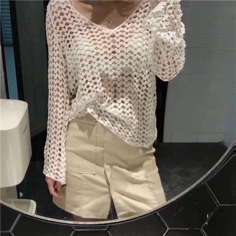 Áo lưới tim đi biển sexy
