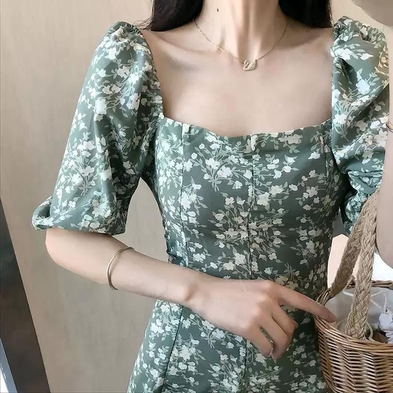 ĐẦM NGẮN CỔ VUÔNG HOA BI