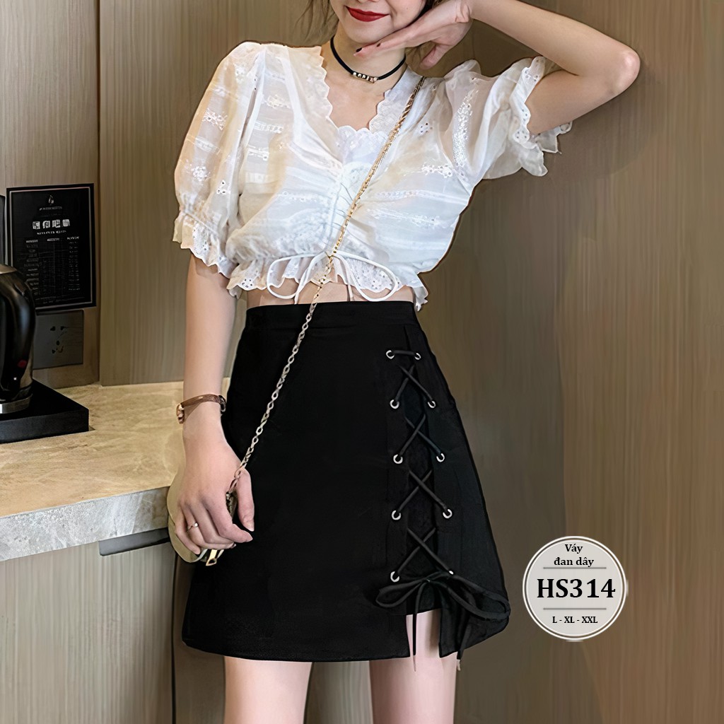 Chân váy bigsize dáng chữ A đan dây HS314 - Quần váy bigsize dáng chữ A công sở khóa kéo -Màu đen- Size 55-90kg L XL XXL | BigBuy360 - bigbuy360.vn