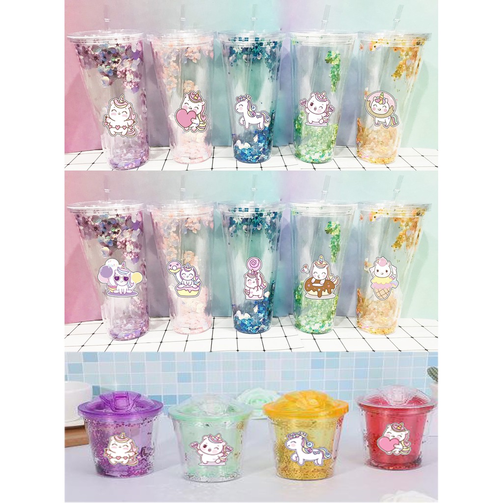cốc 2 lớp kim tuyến ngựa thần unicorn CNKI8 cốc giữ nhiệt ly 2 lớp cốc làm lạnh dễ thương 500ml