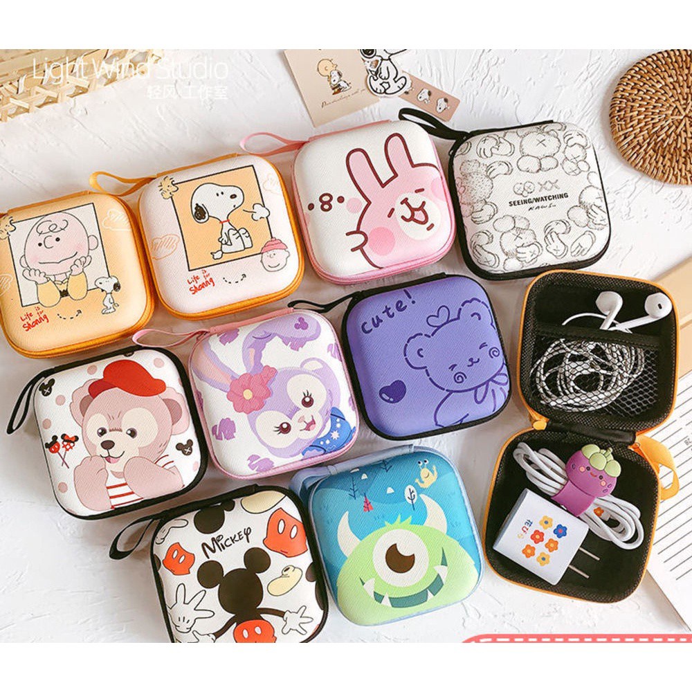 Túi Đựng Tai Nghe / Cáp Sạc Mini Chống Rơi Họa Tiết Hoạt Hình Dễ Thương Dve8