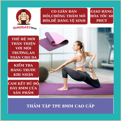 [ GIÁ HỦY DIỆT ]Thảm tập Yoga 2 lớp TPE dày 8mm, thảm tập Gym chống trơn trượt và không thấm mồ hôi