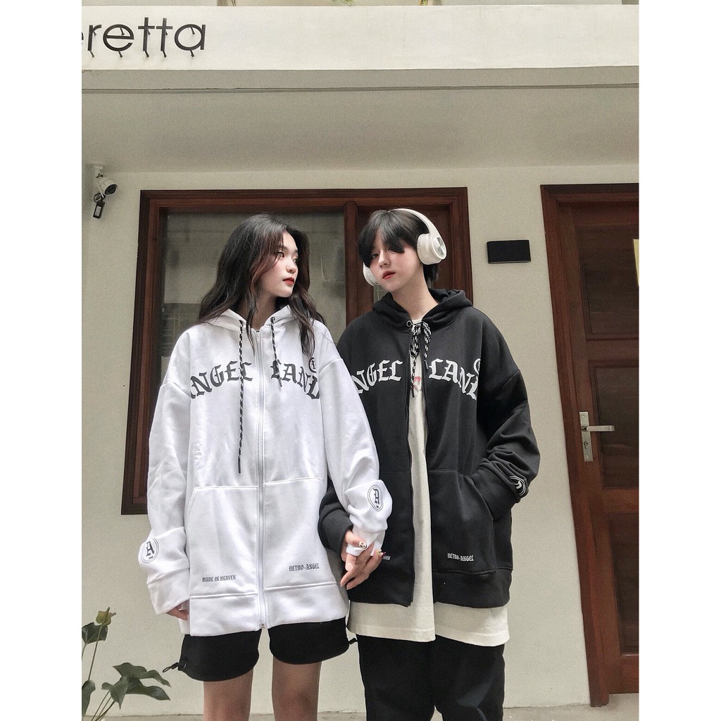 Áo Hoodie Angel-Land khoá kéo Retro-Angel Trắng Chính hãng