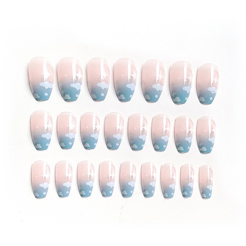 [Hàng có sẳn]Bộ 24 móng giả hoạ tiết vân mây xinh xắn