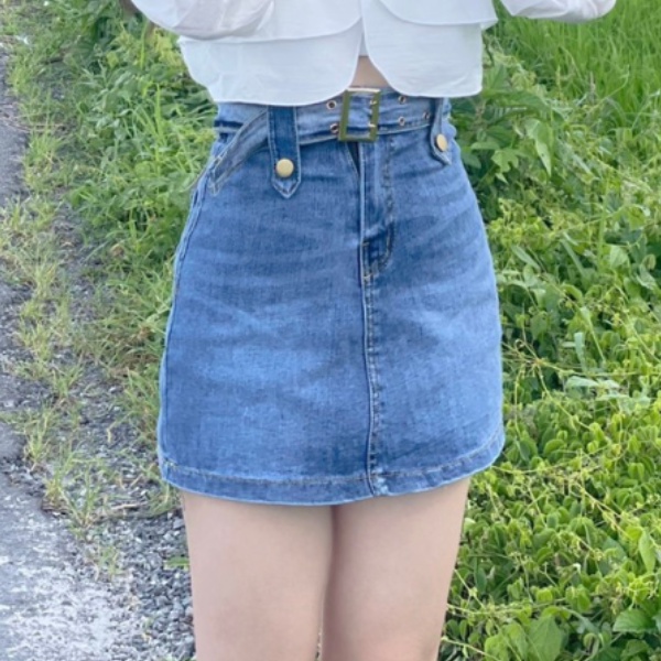 Chân váy jean chữ a , chân váy jean nữ kèm đai , chất jean co giãn hàng loại 1 PLV08
