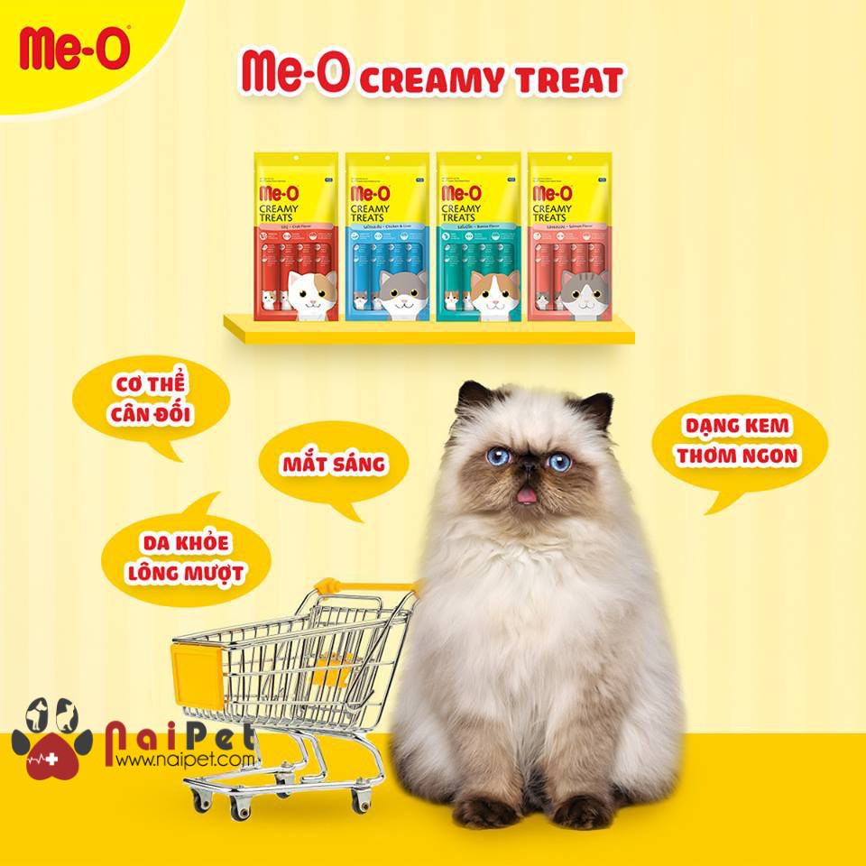 Thức Ăn Dinh Dưỡng Đồ Ăn Vặt Bánh Thưởng 4 Thanh Cho Mèo Me-O Creamy Treats Gói 60g