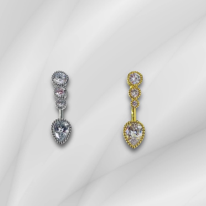 [NOW SHIP] KHUYÊN RỐN HÌNH 3 ĐÁ GIỌT NƯỚC CAO CẤP