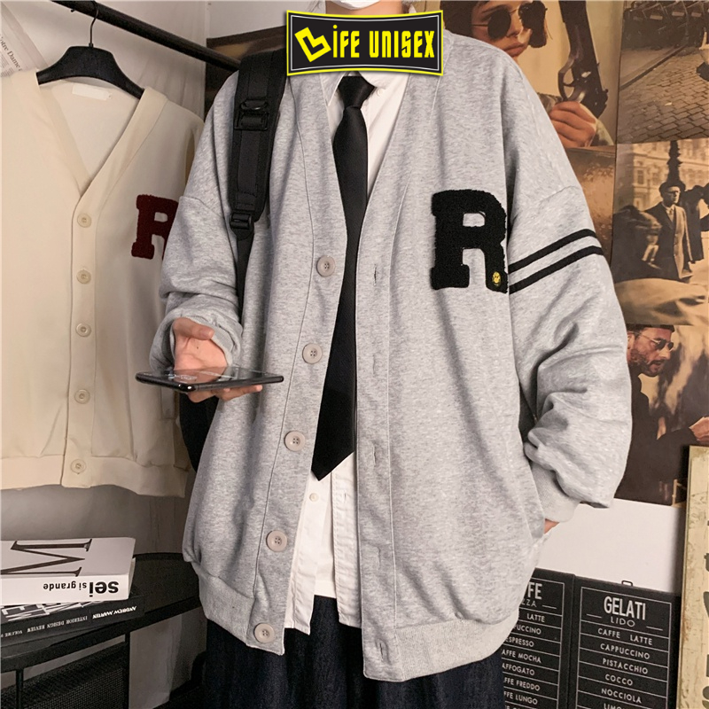Áo Khoác Cardigian Nỉ CAR CHỮ R MẶT CƯỜI Nam Nữ Ulzzang Unisex Dây Kéo, Áo Khoác Nỉ Form Rộng LIFE UNISEX