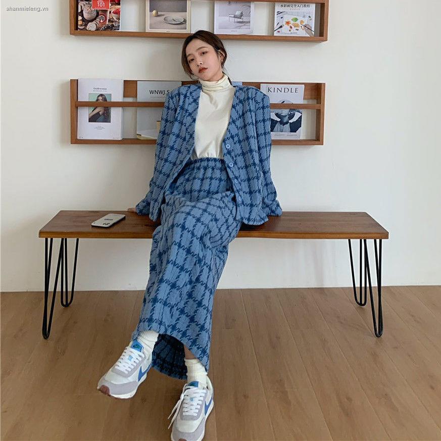 Set áo blazer + chân váy chữ A thời trang thu đông phong cách Hong Kong
