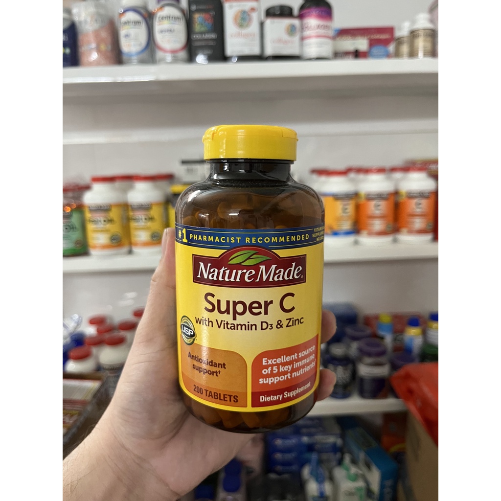 Viên uống bổ sung vitaminC Nature Made Super C With Vitamin D3 & Zinc, 200 viên