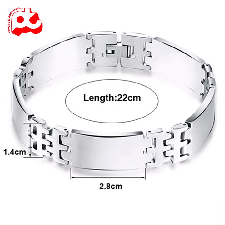 Lắc tay titan nam cao cấp rẻ sang trọng inox thép không gỉ kiểu bảng trơn to fashionmp kích cỡ 13mm màu trắng PTLTNA99