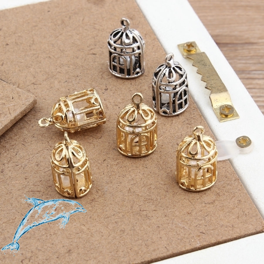 Mặt Dây Chuyền Hình Lồng Chim Ba Chiều Bằng Hợp Kim Làm Trang Sức Thủ Công DIY