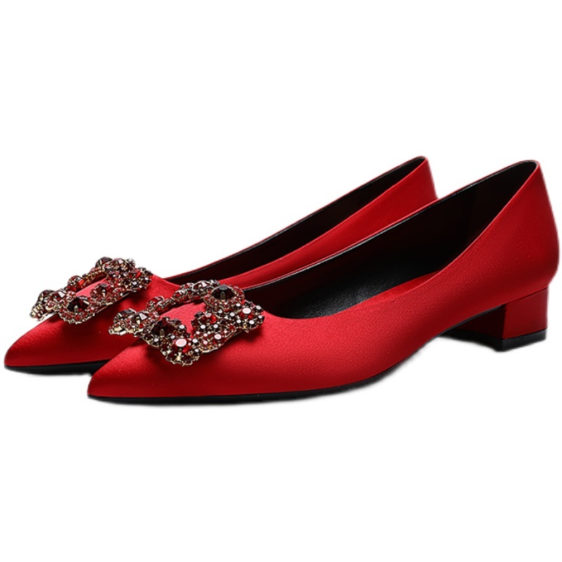 Giày Cao Gót 3Cm Vải Satin Mũi Nhọn Đính Đá Hình Hoa Tuyết Dễ Thương Cho Nữ