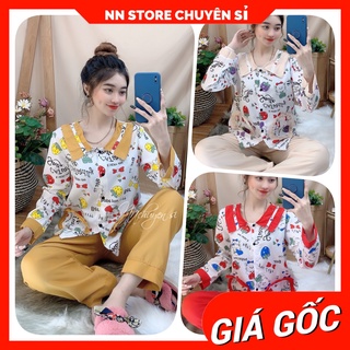 Đồ bộ nữ mặc nhà cổ tiểu thư chất kate mềm in hình hoạt hình dễ thương DBKIHTD15