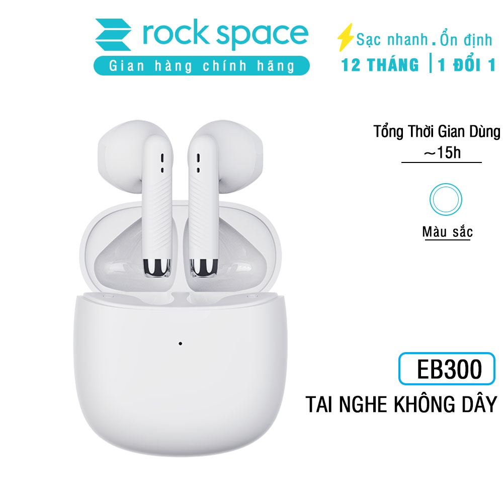 Tai nghe TWS Rockspace EB300 bluetooth 5.1 chống nước nghe nhạc lên tới 15h hàng chính hãng