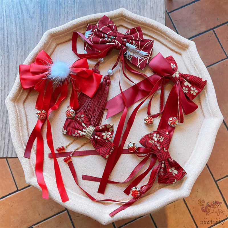 Kẹp Tóc Nơ Đỏ Họa Tiết Nhiều Thiết Kế Xinh Xắn Tùy Chọn Cho Bé Gái