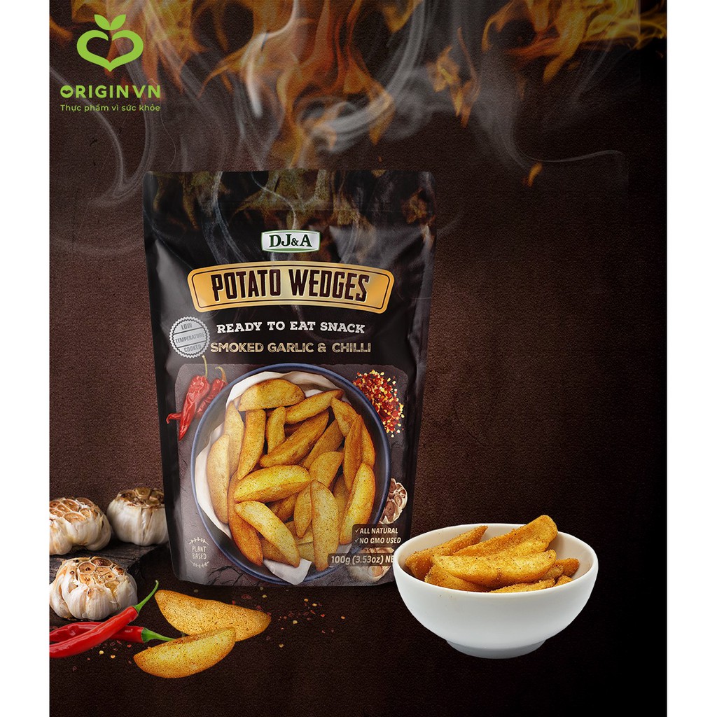 KHOAI TÂY SẤY GIÒN TỎI ỚT DJ&A 100G - DJ&A POTATO WEDGES SWEET CHILI 100G