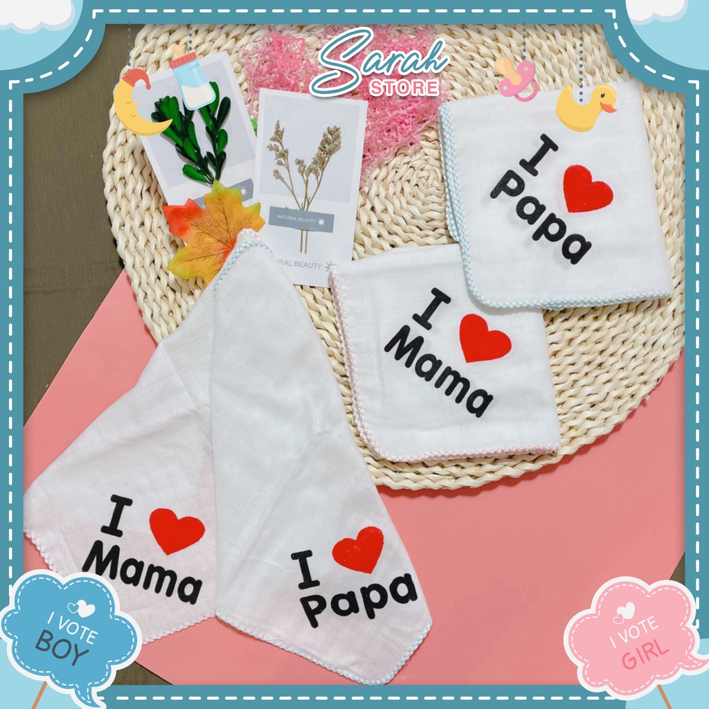 Sét 10 Khăn Xô Sữa Xuất Nhật I Love Papa/Mama 2 Lớp