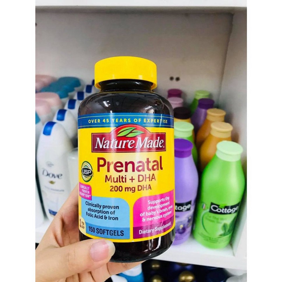 VÔ DỊCH TẦM GIÁ [150 Viên] Thuốc Bổ Cho Bà Bầu Nature Made Prenatal Multi DHA 200mg của Mỹ [Chuẩn USA] - Cho Bé Thông Mi