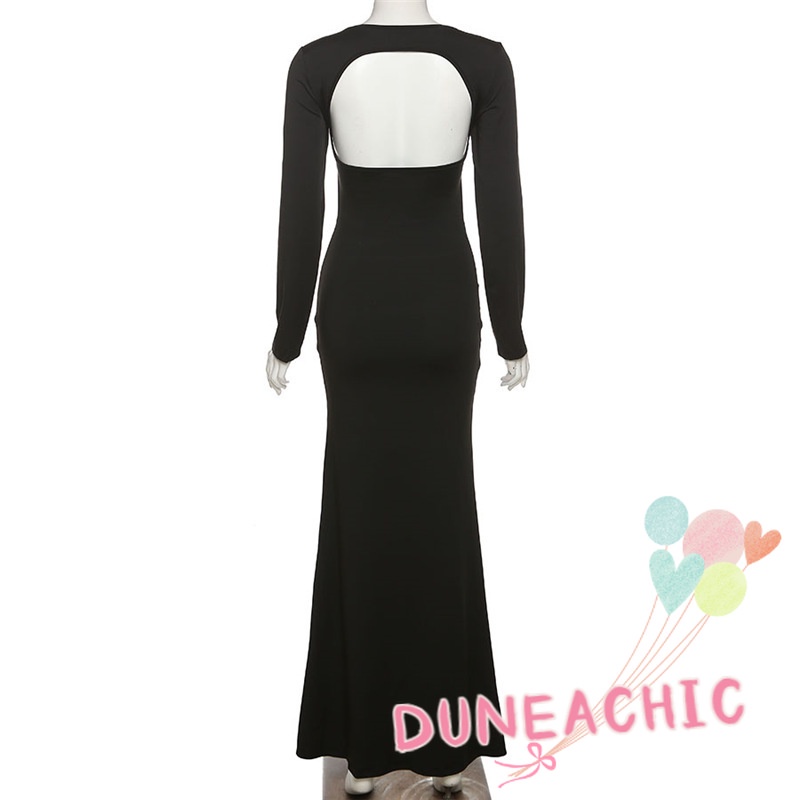 DUNEA Đầm Tay Dài Cổ Vuông Màu Trơn Thời Trang Cho Nữ