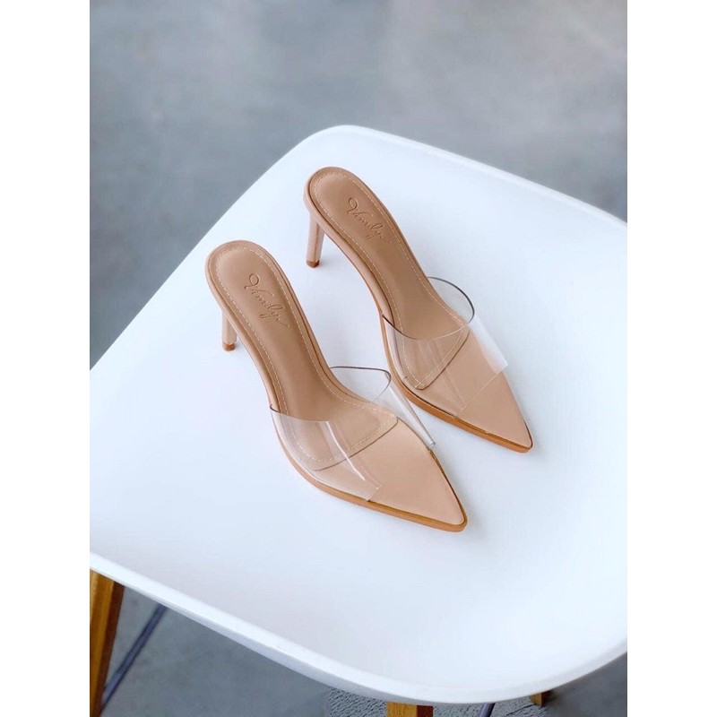 Guốc mica mũi nhọn da mềm gót nhọn 9cm
