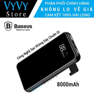 Pin sạc dự phòng không dây chuẩn QI Baseus 8000mAh - Chính hãng phân phối, mặt kính cao cấp, thêm 2 cổng sạc max 2.4A