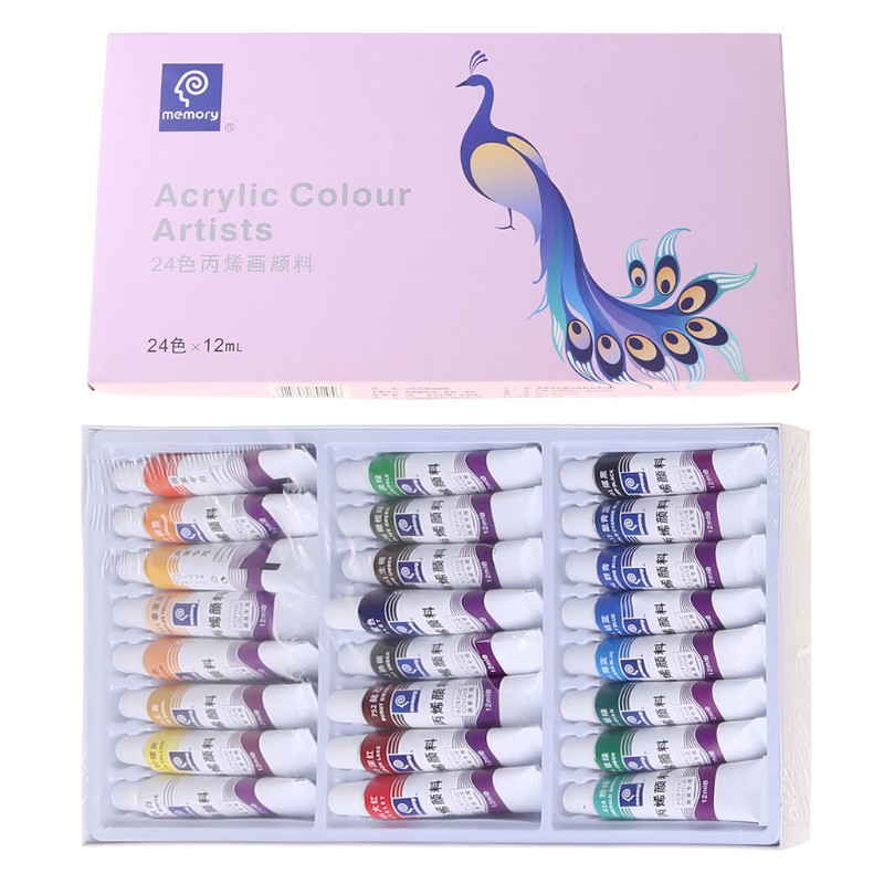 Bộ 24 Tuýp Màu Acrylic 12ml Vẽ Tranh Thủ Công Cho Bé