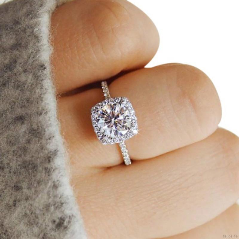 Nhẫn mạ bạc đính đá mặt vuông thanh lịch cho nữ